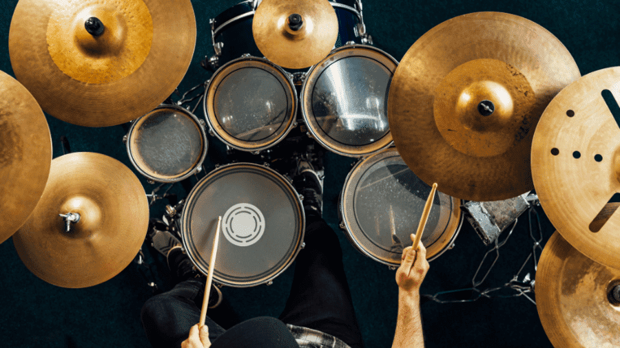 Musician playing a big Drumset display on stage